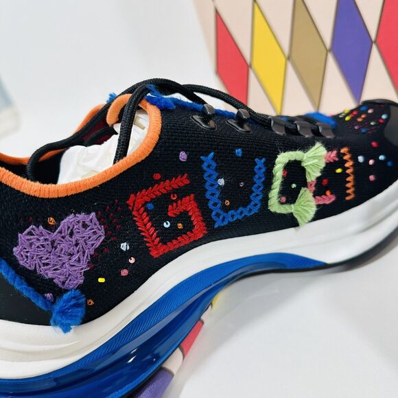 Gucci Run US 11 Limited Edition Lovelight Sneaker Black Embroidered NIB $1,290 - Picture 10 of 15